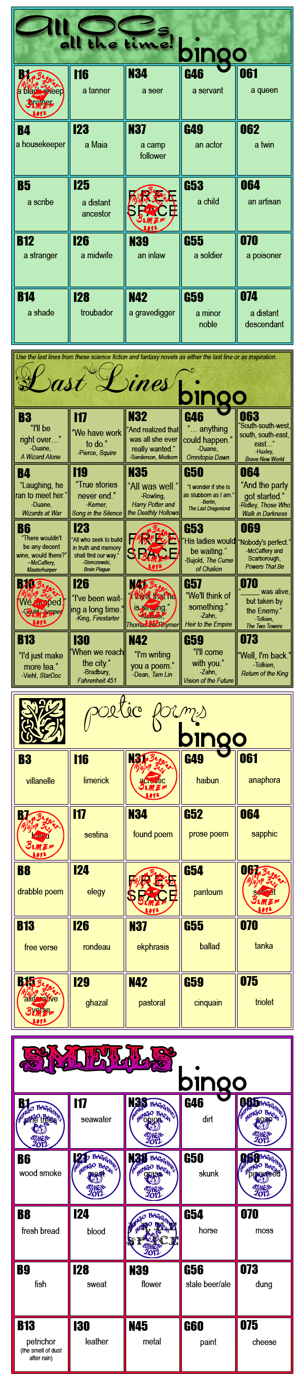 Azalais' Bingo Cards