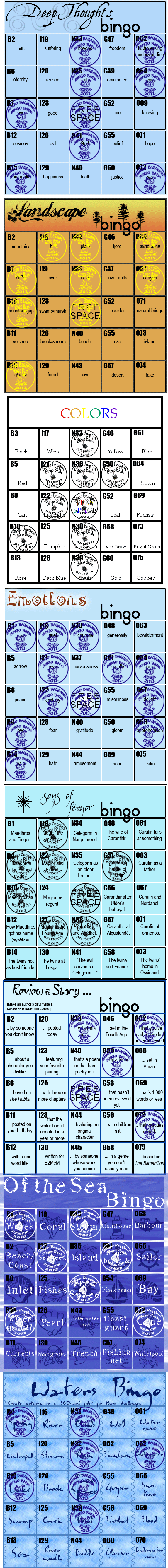 Elvewen's Bingo Cards