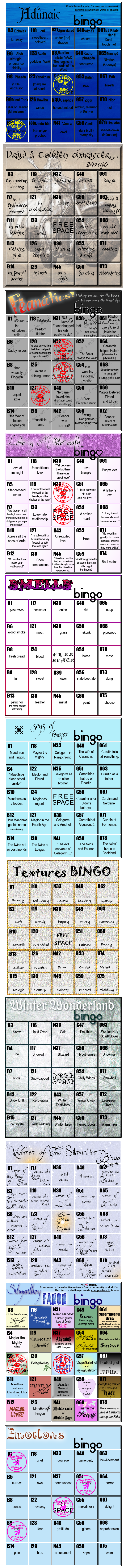 Isobel's Bingo Cards