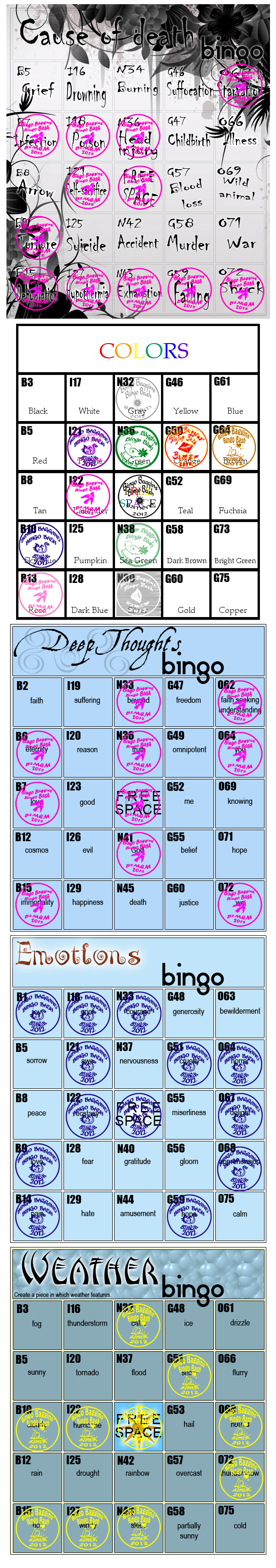 Paranoidangel's Bingo Cards
