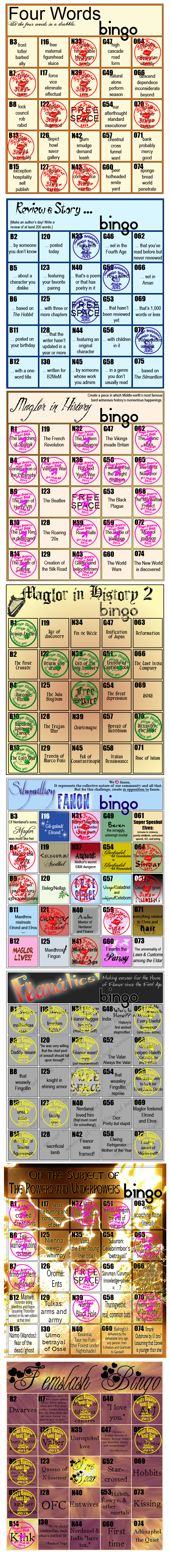 Rhapsody's Bingo Cards