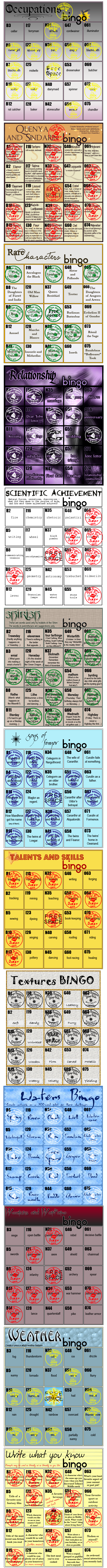 Zhie's Bingo Cards