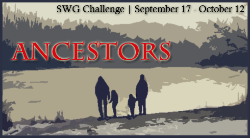 September 2017 SWG Ancestors challenge banner showing the silhouette of two adults walking with children
