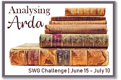 Banner for the Analysing Arda challenge, showing a stack of books