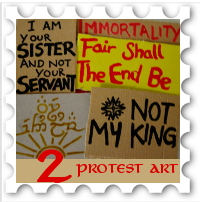 February 2017 Revolution SWG challenge stamp - Various slogans, some direct from Tolkien, including "I am your sister and not your servant", "Fair shall the end be", and "Not my king" as protest signs