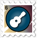 Playlist SWG challenge stamp with a guitar over a teal background