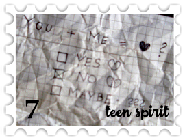July 2018 Teen Spirit SWG challenge stamp - Photo of a note written on graph paper that has been crumpled up then smoothed out again. Note reads "You + Me = ♥ ?" with checkboxes for Yes, No, and Maybe