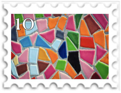 October 2023 Experimental SWG challenge stamp - closeup photo of a section of a brightly colored tile mosaic