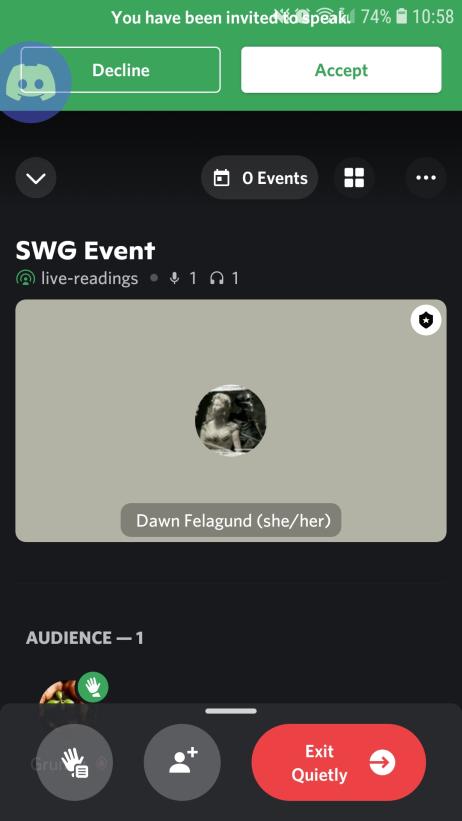 Stage invite on Discord Android app