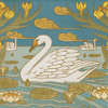 swan swimming among water lilies and ninglor