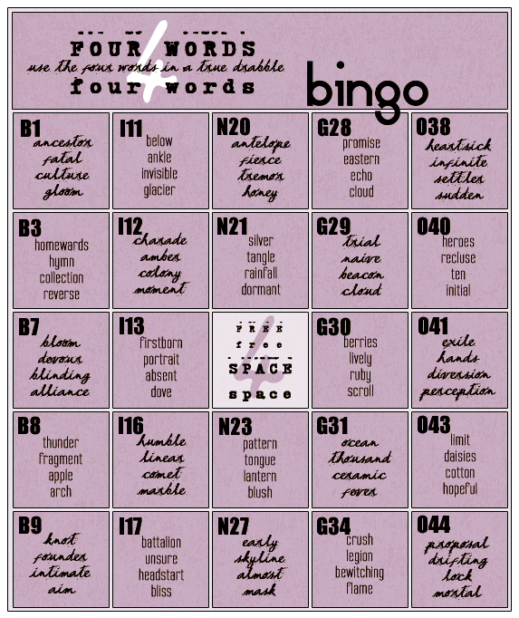 Tolkien Femslash Week 2016 Four Words bingo card
