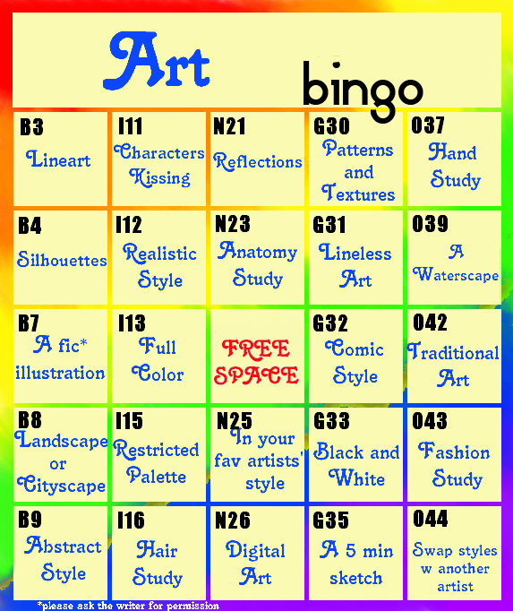Tolkien Femslash Week 2016 Art bingo card