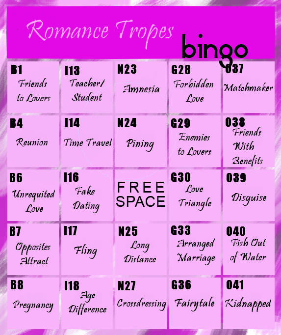 Tolkien Femslash Week 2016 Romance Tropes bingo card