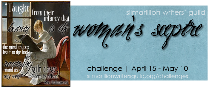 April 2017 SWG challenge A Woman's Sceptre banner with a woman at a writing desk