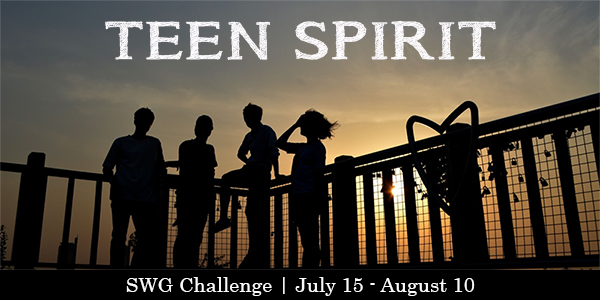 July 2018 SWG challenge Teen Spirit banner with kids standing by a railing in silhouette