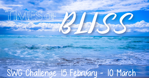 February 2019 SWG challenge Times of Bliss banner with a blue sky over the sea