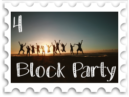 April 2020 Block Party SWG challenge stamp - silhouette of people celebrating at sunset