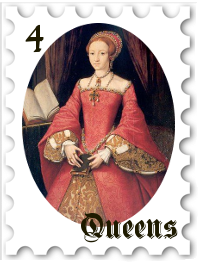 April 2021 Queens of the Quill SWG challenge stamp - portrait of Queen Elizabeth I as a girl