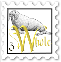 March 2021 Words of Wit and WisdomSWG challenge stamp - black and white print of a walrus above the word "Whole"