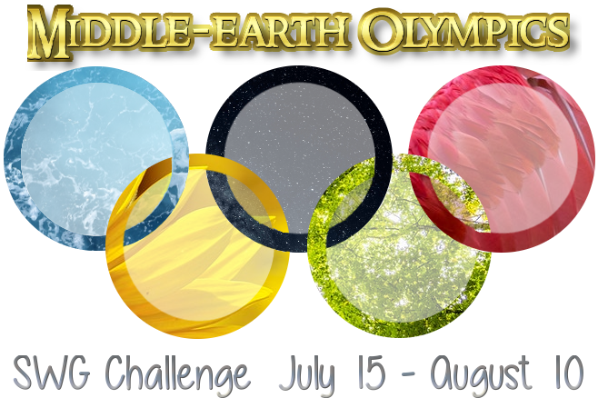 July 2021 SWG challenge Middle-earth Olympics banner with Olympic rings themed for Middle-earth