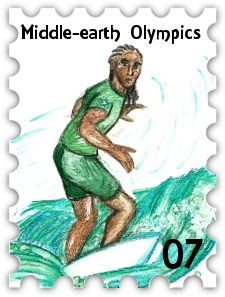 July 2021 SWG Middle-earth Olympics challenge 5 commenter stamp - a surfer dressed in green