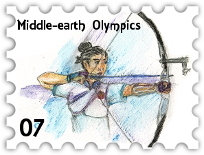 July 2021 SWG Middle-earth Olympics challenge commenter stamp - an archer dressed in blue/purple