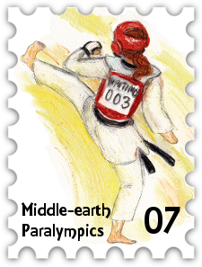 July 2021 SWG Middle-earth Olympics challenge Paralympics stamp - Maedhros doing martial arts
