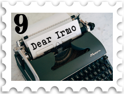 September 2021 SWG Challenge Dear Irmo stamp -  typewriter with a sheet of paper in it with a typewritten line "Dear Irmo"