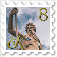 August 2021 SWG Challenge Kings & Kink Akallabêth stamp - statue of Neptune wearing rainbow nipple pasties