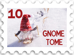 October 2021 SWG Challenge The Gnome Tome stamp - a gnome skiing past tall dried grass with the words "Gnome Tome"