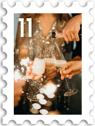 November/December 2021 SWG Challenge Holiday Party stamp - a group of champagne glasses clinking together as one glass is still being poured