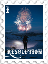 January 2022 SWG New Year's Resolution 5 Comment stamp - silhouette of a person in a snowy landscape looking at multiple colorful starburst fireworks