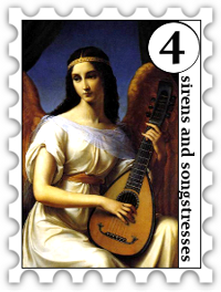 April 2019 Sirens and Songstresses SWG challenge stamp - Romantic painting of a pensive angel playing a mandolin