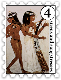 April 2019 Sirens and Songstresses SWG challenge stamp - painting of ancient Egyptian women playing musical instruments