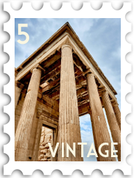 May 2022 Vintage SWG challenge stamp - A view looking up at the columns of an ancient Greek or Roman building