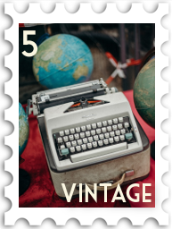 May 2022 Vintage SWG challenge stamp - a travel typewriter in front of a globe