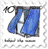 October 2017 Behind The Scenes SWG challenge stamp - Color illustration of blue curtains blowing in the breeze of an open window