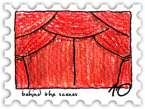 October 2017 Behind The Scenes SWG challenge stamp - Color illustration of a set of closed red stage curtains