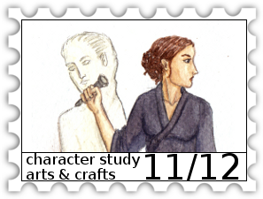 November/December 2017 30-Day Character Study SWG Challenge stamp - color illustration of an elf, possibly Nerdanel, working on a sculpture