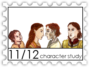 November/December 2017 30-Day Character Study SWG Challenge stamp - color illustration of Maedhros at various stages of his life from early childhood to late First Age