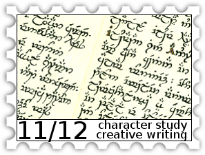 November/December 2017 30-Day Character Study SWG Challenge stamp - two column except of something written in tengwar