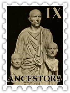 September 2017 Ancestors SWG challenge stamp - Statue of a Roman man in toga holding busts of his ancestors