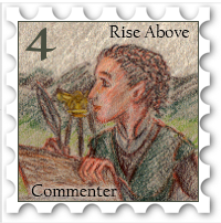 April 2018 Rise Above SWG challenge stamp - Drawing of an elf wearing their hair in braided crown writing in a book with a quill