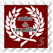 May 2018 Competition SWG challenge stamp - White silhouette of a victor's laurels on a dark red background with the words "Contest & Competition"