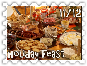 November/December 2018 Holiday Feast SWG Challenge stamp - a holiday nibbles spread includeding cheese, charcuterie, olives, crackers, breads, preserves, mustard, and deviled eggs