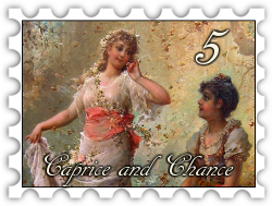May 2019 Caprice And Chance SWG challenge stamp - Detail from a Hans Zatska painting showing two women against a garden backdrop