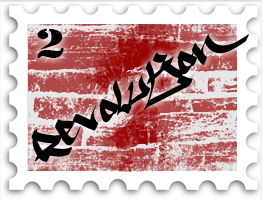 February 2017 Revolution SWG challenge stamp - text "Revolution" in black letters on a red patterned background