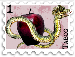 January 2017 Taboo SWG challenge stamp - color drawing of a deep red apple with a snake coiled around it