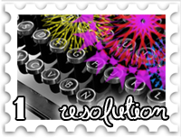 January 2018 New Year's Resolution SWG challenge stamp - multicolored fireworks superimposed over black and white typewriter keys