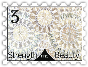 March 2017 Strength and Beautry SWG challenge stamp - stylized illustration of three gems, partially overlapping each other; each gem has a Feanorian star at its heart